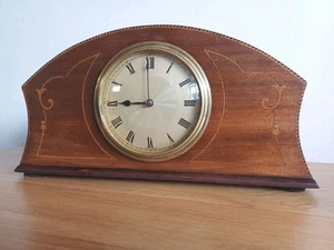 Edwardian French Solid Wood Mantel Clock with Inlaid front & Machined Dial.  - Picture 1 of 12