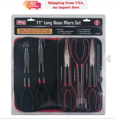 Juego de alicates de nariz de aguja de 11" de largo KING 5 piezas herramientas de alcance extendido con bolsa Foto 1 de 4