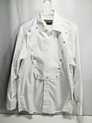 Camisa masculina vintage Panhandle fina branca pérola Snap Bib manga longa ocidental tamanho médio - Imagem 1 de 4