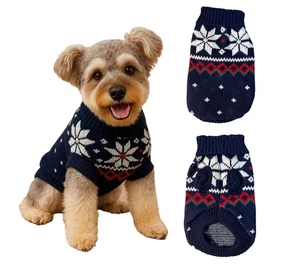 Navy Christmas Dog Sweater – Premium Knitted Winter Pet Pullover with Snowflake - Picture 1 of 14