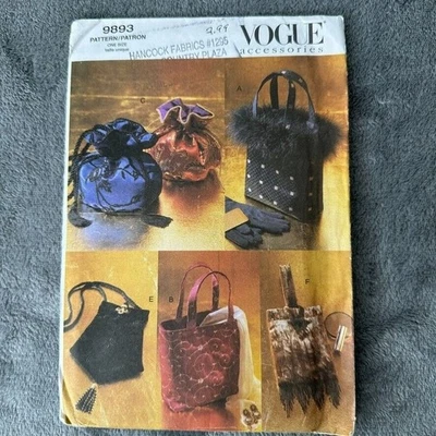 Vogue Accessories Evening Hand Bag Pattern 9893 Sewing Template Elegant Y2K - Image 1 of 4