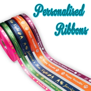10mm PERSONALISED RIBBON - PRINTED FOIL - SATIN - Birthdays Christening - Picture 1 of 28