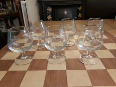 6 x Promotional Advertising Hennessy Cognac Glasses Stemmed Tulip style 4" Tall - Image 1 of 4