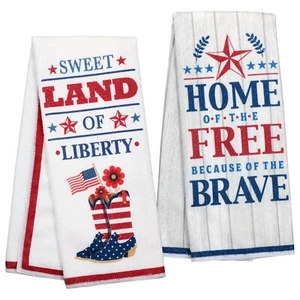 Set of 2 Fourth 4th of July Linen Kitchen or Bath Towels - Picture 1 of 1