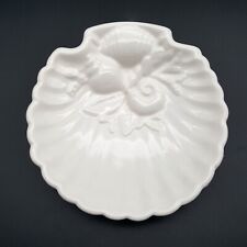 Plat à bonbons blanc coquillage savon plat 3D céramique signé plage côtière nautique