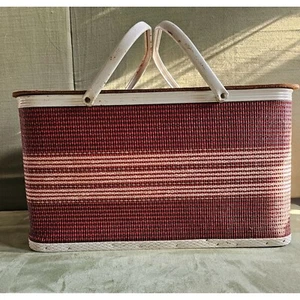 1950s Redmon Picnic Basket Metal Handles Wood Frame USA 20"x~11" And Plates! - Picture 1 of 24