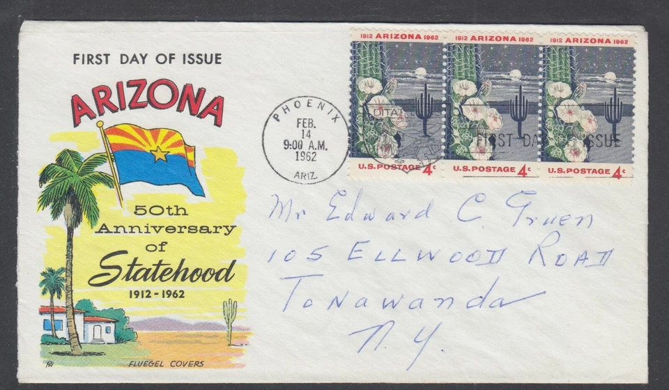 US Planty 1192-16 FDC. 1962 4c Arizona Statehood, Fluegel cachet, addressed - Image 1 of 1