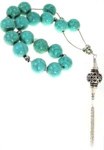 Tasbih Komboloi WorryBeads blue howlite 14mm Stainles steel trimming JCE27 51 - Picture 1 of 7