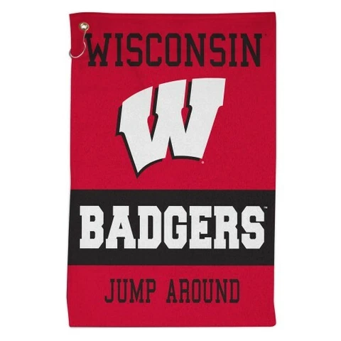 WISCONSIN BADGERS ALL PURPOSE GOLF TAILGATE TOWEL 16"X25" HOOK AND GROMMET Cover