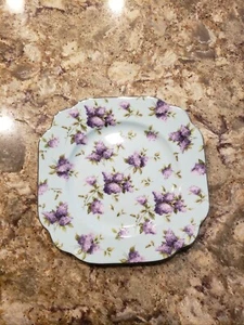Royal Albert LILAC LANE PLATINUM - RARE TEAL Square Salad 7 7/8 Inches - Picture 1 of 4