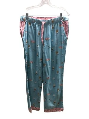 Pantalones de pijama Munki Munki para mujer talla pequeña azul rosa mezcla de algodón cordón Foto 1 de 4