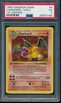 PSA 5 CHARIZARD 1999 Pokemon Base 1ST EDITION THICK STAMP SHADOWLESS #4 Holo EX - Image 1 of 2