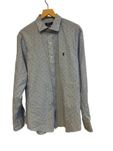RALPH LAUREN Men Shirt XL Blue Anchor Check Pattern Long sleeve Pony - Picture 1 of 4