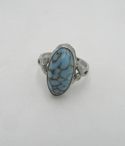Ring - Sterling 3.75 carat Bezel Set Spiderweb Blue Turquoise Solitaire Ring - Picture 1 of 6