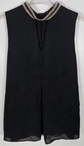 Blusa Top Laundry Shelli Segal Para Mujer Talla XS Negra Sin Mangas Cuello Deslumbrado - Imagen 1 de 3