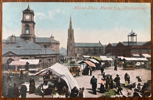 Postal Fotográfica Antigua de San Valentín de 1905 de Market Place Middlesbrough - Imagen 1 de 2