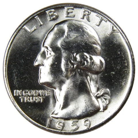 1959 Washington Quarter BU Uncirculated Mint State 90% Silver 25c US Coin Cover
