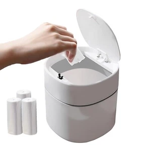 Mini Desktop Trash Can with Lid – Small Countertop Garbage Bin + 90 Bags (White) - Picture 1 of 8