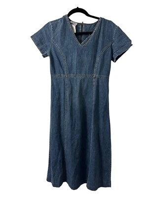 Vestido Laura Ashley Vintage Años 90 Denim Algodón Midi Talla 4 Foto 1 de 4