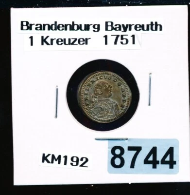 GERMANY - 1751 - BRANDENBURG-BAYREUTH Kreuzer KM# 192 SILVER - #8744 RARE - Image 1 of 2