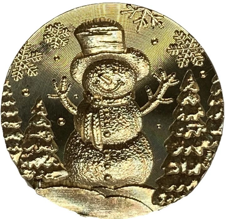 3D 雪人 - 雪花上面,常绿树侧面 - 1 英寸蜡印章头 — 第 1/1 张图片