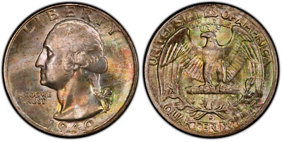 1940-D 25c PCGS MS 67+ CAC ~ PQ LOW POP SILVER WASHINGTON QUARTER - Image 1 of 4