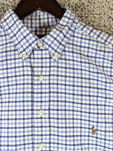 Ralph Lauren camicia abbottonata uomo taglia LT alta bianca e blu Gingham check L/S - Foto 1 di 11