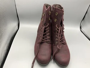WHITE MOUNTAIN Dorian Boot 11 W  Ankle Burgundy  Chunky Heel Lace-up Zipper*Nice - Picture 1 of 5
