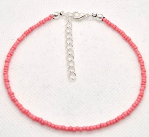 CORAL PINK OPAQUE SEED BEAD ANKLE BRACELET ANKLET 9" + EXT SB15 - Picture 1 of 2