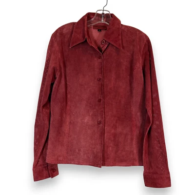 Leather Jacket Shacket Large Italy Red Perforated - Image 1 of 4