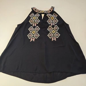 Camiseta sin mangas THML negra bordada halter para mujer talla pequeña - Imagen 1 de 7