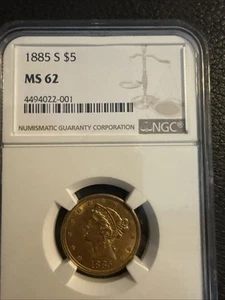 1885 S Ngc Ms62 $5 Gold Liberty - Picture 1 of 4