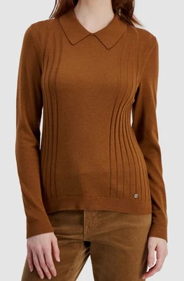 Tommy Hilfiger Women's Brown Wool Polo-Collar Side-Ribbed Sweater Size XS - Image 1 of 3