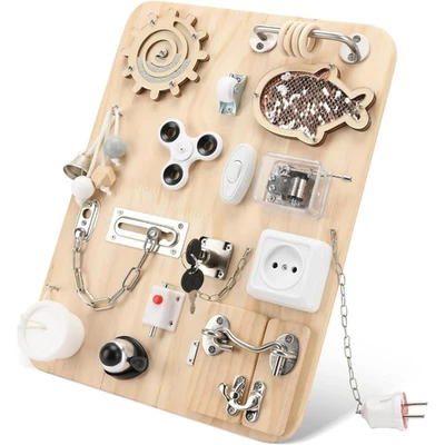 Tablero ocupado Montessori de madera juguetes de actividad sensorial para autismo/TDAH niños pequeños Foto 1 de 4