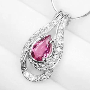 Glimmering Pink Tourmaline Pear Pendants 925 Sterling Silver Finish Fine Jewelry - Picture 1 of 9