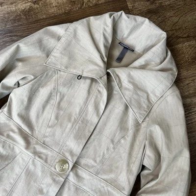 PATAGONIA Darya Women’s Medium PolarTec Fleece-Lined Plaid Trench Coat Ivory - Image 1 of 4