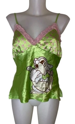 Y2k 90s Women’s Disney Green Satin Lace Babydoll Kawaii Cami Tank Top Sz L - Image 1 of 4