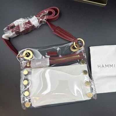 Bolso Bandolera Hammitt Tony Pequeño Ojal en Transparente/Carmesí y Dorado Cepillado - Nuevo con Etiquetas Foto 1 de 4