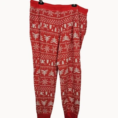 Joyspun Pajama Pants Womens 2X Red/White Christmas Pattern Waffle Knit Tapered - Image 1 of 4