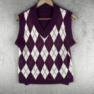 Womens Sweater Vest Small Violet Academia Argyle Schoolgirl Tennis Clueless Prep - Picture 1 of 8