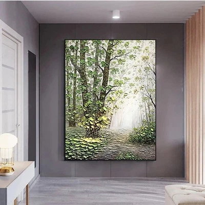 Hand Painted Oil Painting Green Tree Thick Knife Room Abstract On Canvass - image 1 of 4