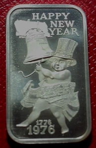 A Happy New Year 1976 Art Bar 1 Troy oz.999 Silver by Madison Mint-Vintage - Picture 1 of 3