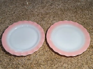 2 Vintage Hazel Atlas Pink Ripple Crinoline 9" Milk Glass Dinner Plates  - Picture 1 of 7