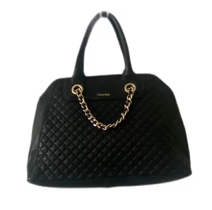 Calvin Klein Black Quilted Faux Leather Tote Handbag Gold Harware Pre Owned - Picture 1 of 9
