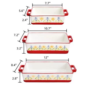 Set of 3 Ceramic Baking Dishes Casserole Dishes for Oven Rectangular Bakeware... - Picture 1 of 6