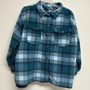 NWT Dip Men 3X Teal Plaid Flannel Jacke Shacket Button Front Chest Pockets Slit - Picture 1 of 8