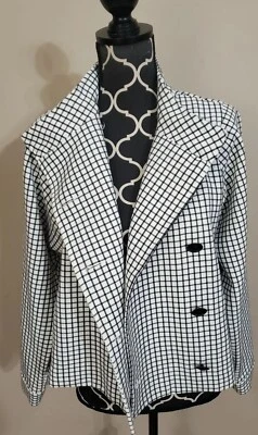 CABI Womens Jacket Small Black & White Windowpane Checkered Button Pockets  - Image 1 of 4