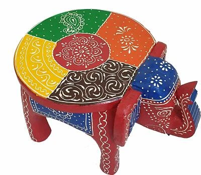 Elephant Shaped Handcrafted Handpainted Wooden Stool Cum Side Table Furniture - Image 1 of 4