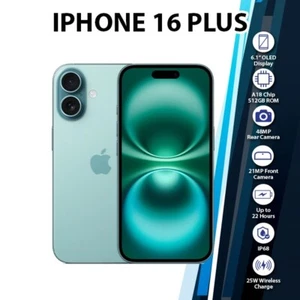 Apple iPhone 16 Plus 5G iOS Cell Phone (Teal/8GB+512GB/Dual SIM/Unlocked) - Afbeelding 1 van 8