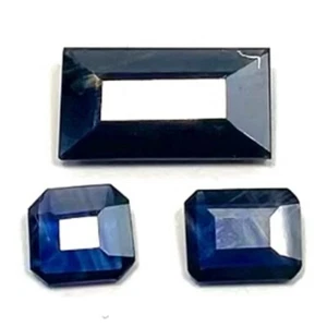 Best Price 4.70 Ct 3 PCS - Natural 100% Excellent Blue Emerald Cut Bangkaja - Picture 1 of 1